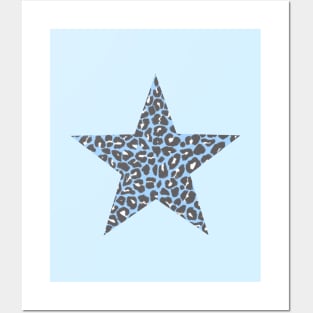 Leopard Print Star Pattern in Blue, Grey and White Posters and Art